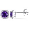 Thumbnail Image 1 of 5.0mm Cushion-Cut Amethyst and 0.09 CT. T.W. Diamond Stud Earrings in 10K White Gold