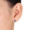 Thumbnail Image 2 of 5.0mm Cushion-Cut Amethyst and 0.09 CT. T.W. Diamond Stud Earrings in 10K White Gold