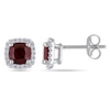Thumbnail Image 1 of 5.0mm Cushion-Cut Garnet and 0.09 CT. T.W. Diamond Stud Earrings in 10K White Gold