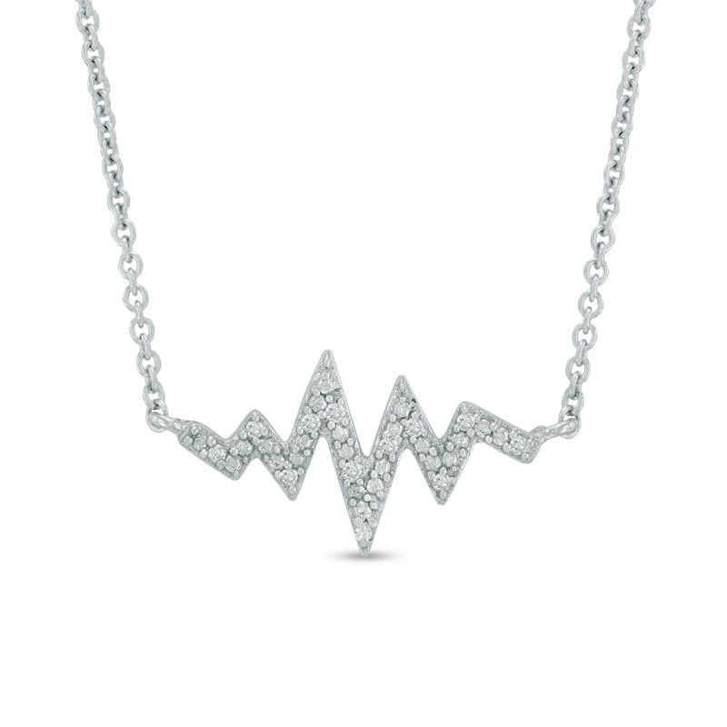 Main Image 1 of Diamond Accent Heartbeat Necklace in Sterling Silver