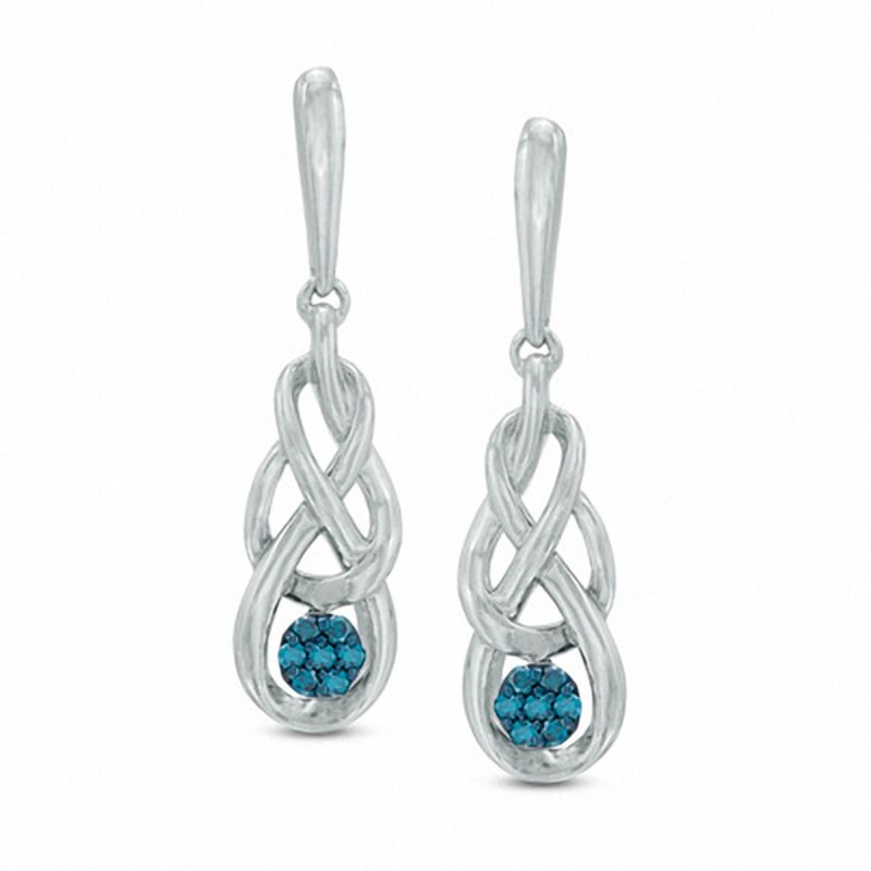 0.15 CT. T.W. Enhanced Blue Diamond Cluster Infinity Braid Drop Earrings in Sterling Silver