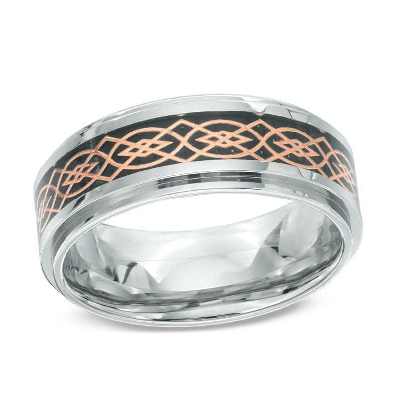 Men's 8.0mm Celtic Knot Comfort Fit Tri-Tone Stainless Steel Wedding Band - Size 10
