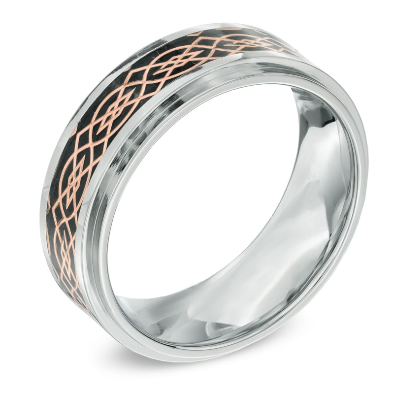 Men's 8.0mm Celtic Knot Comfort Fit Tri-Tone Stainless Steel Wedding Band - Size 10
