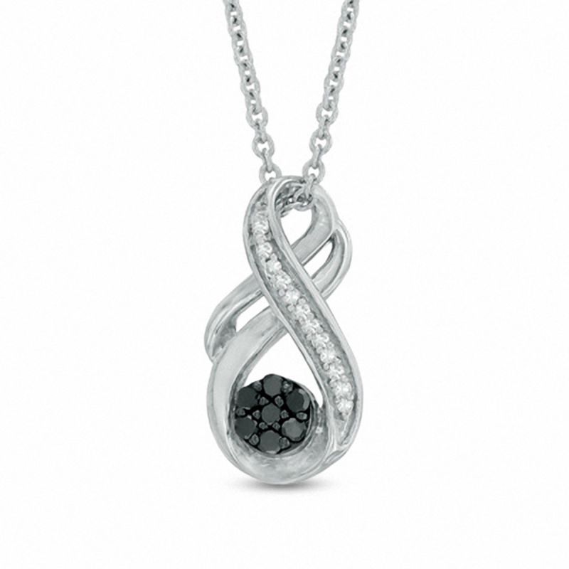 Main Image 1 of 0.10 CT. T.W. Enhanced Black and White Diamond Cluster Infinity Pendant in Sterling Silver