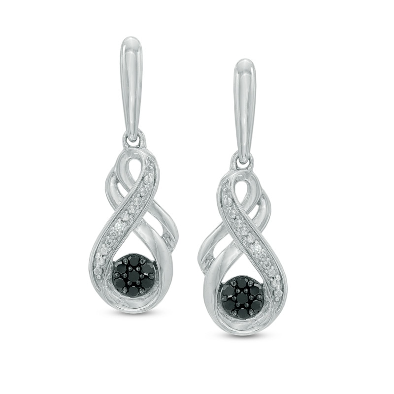 0.10 CT. T.W. Enhanced Black and White Diamond Beaded Infinity Drop Earrings in Sterling Silver