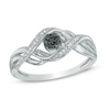 Thumbnail Image 0 of 0.10 CT. T.W. Enhanced Black and White Diamond Cluster Bypass Ring in Sterling Silver