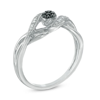 0.10 CT. T.W. Enhanced Black and White Diamond Cluster Bypass Ring in Sterling Silver