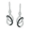 Thumbnail Image 1 of 0.15 CT. T.W. Enhanced Black and White Diamond Infinity Ribbon Drop Earrings in Sterling Silver