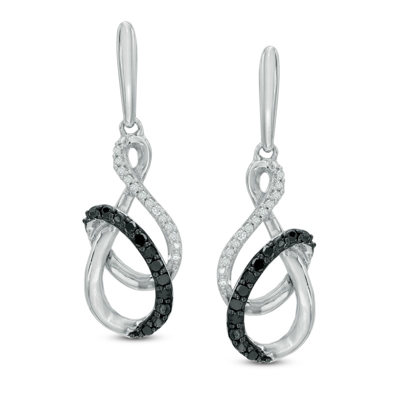 0.15 CT. T.W. Enhanced Black and White Diamond Infinity Ribbon Drop Earrings in Sterling Silver