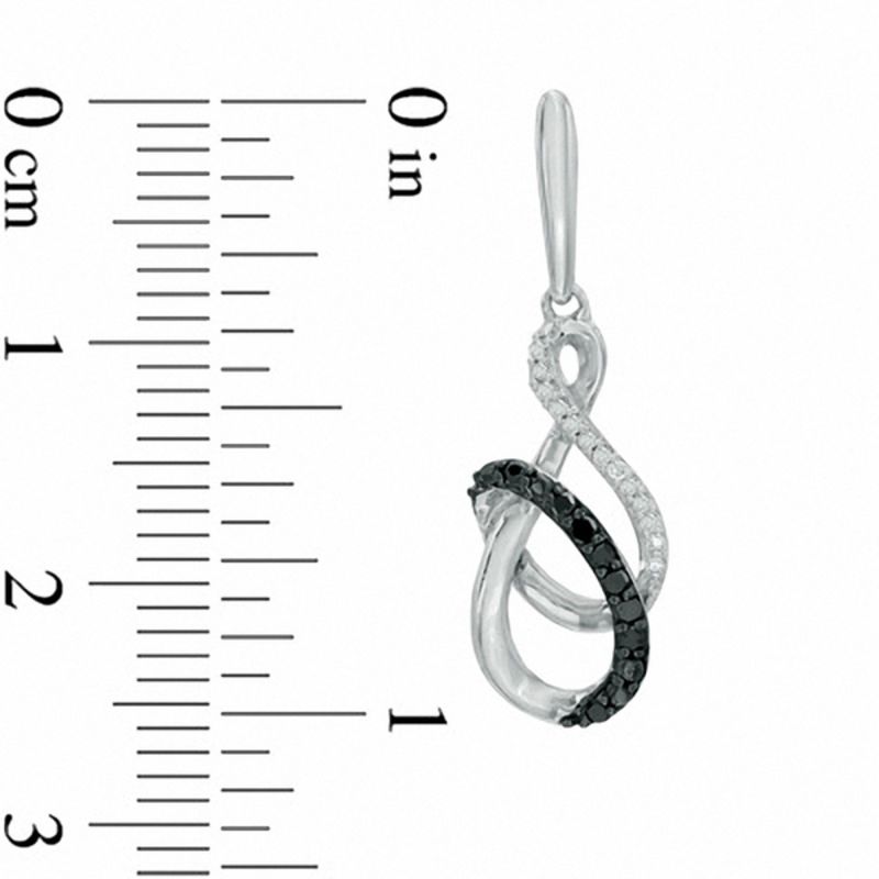 Main Image 2 of 0.15 CT. T.W. Enhanced Black and White Diamond Infinity Ribbon Drop Earrings in Sterling Silver