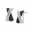 Thumbnail Image 1 of 0.15 CT. T.W. Enhanced Black and White Diamond "X" J-Hoop Earrings in Sterling Silver