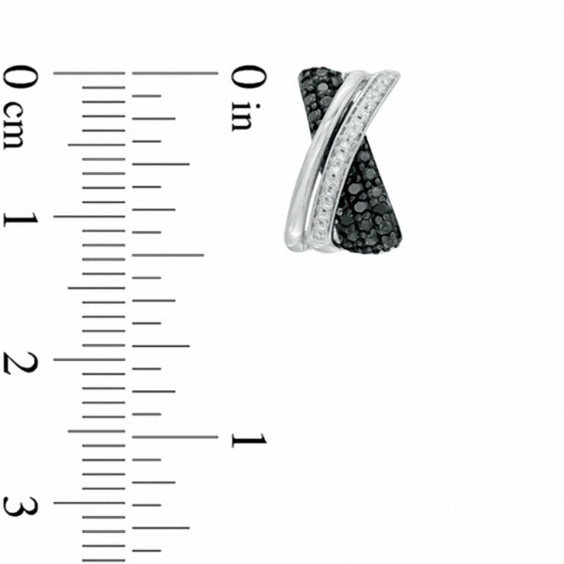 0.15 CT. T.W. Enhanced Black and White Diamond "X" J-Hoop Earrings in Sterling Silver
