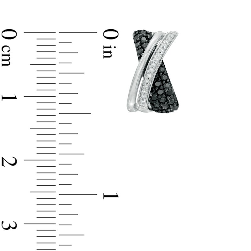 Main Image 2 of 0.15 CT. T.W. Enhanced Black and White Diamond "X" J-Hoop Earrings in Sterling Silver