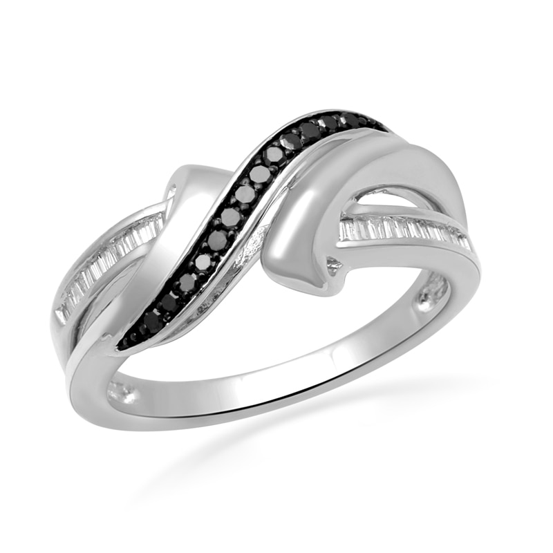 0.25 CT. T.W. Enhanced Black and White Diamond Ribbon Wrap Ring in Sterling Silver