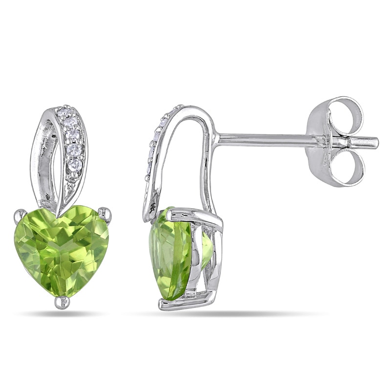 6.0mm Heart-Shaped Peridot and Diamond Accent Stud Earrings in 10K White Gold
