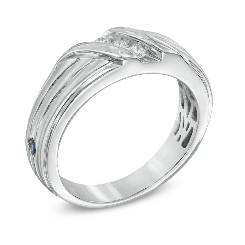 Vera Wang Love Collection Men's 0.12 CT. T.W. Diamond Wedding Band in 14K White Gold