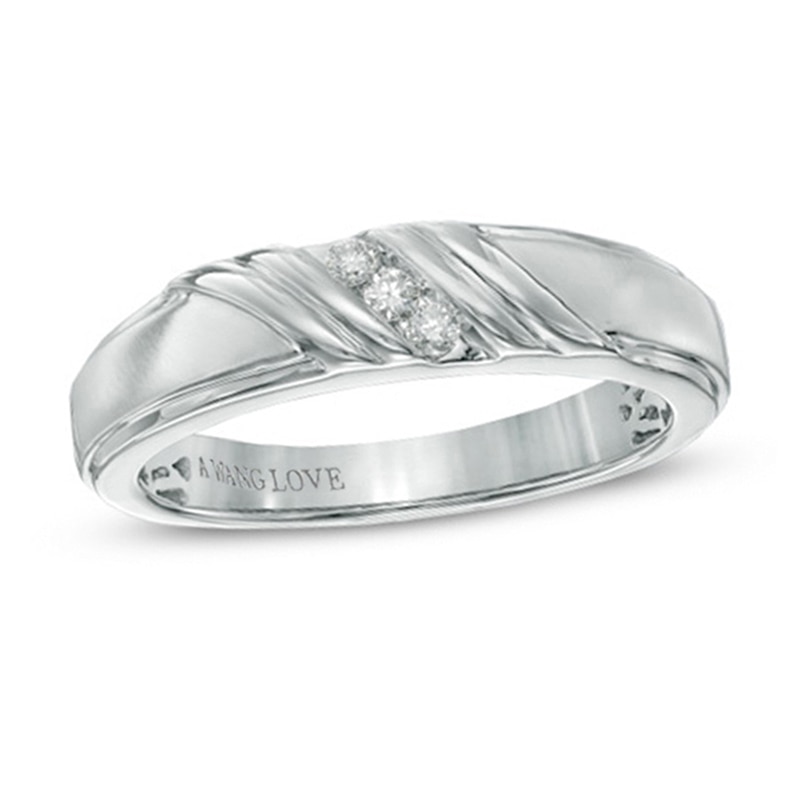 Vera Wang Love Collection Men's 0.07 CT. T.W. Diamond Wedding Band in 14K White Gold