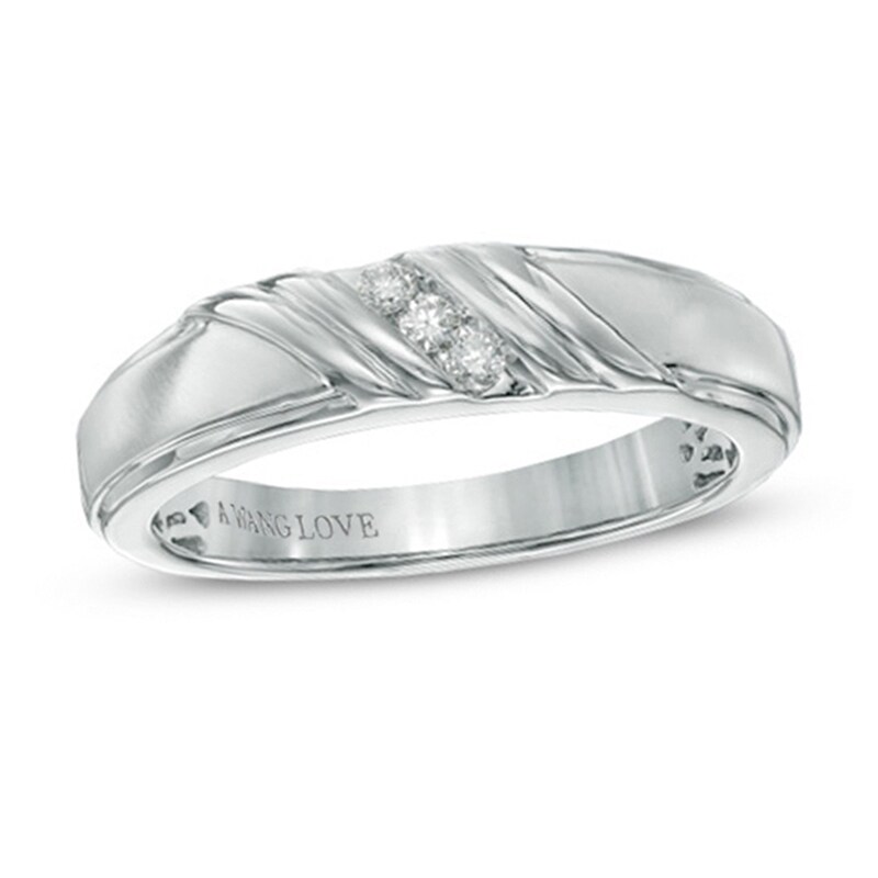 Vera Wang Men's 0.07 CT. T.W. Diamond Wedding Band in 14K White Gold