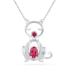 Thumbnail Image 0 of Oval Lab-Created Ruby and 0.05 CT. T.W. Diamond Cat Pendant in Sterling Silver