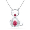 Oval Lab-Created Ruby and 0.05 CT. T.W. Diamond Cat Pendant in Sterling Silver