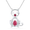 Thumbnail Image 0 of Oval Lab-Created Ruby and 0.05 CT. T.W. Diamond Cat Pendant in Sterling Silver