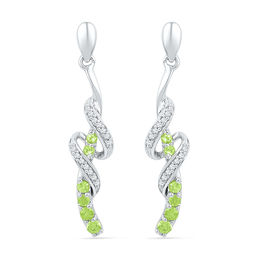 Peridot and Diamond Accent Swirl Drop Earrings in Sterling Silver
