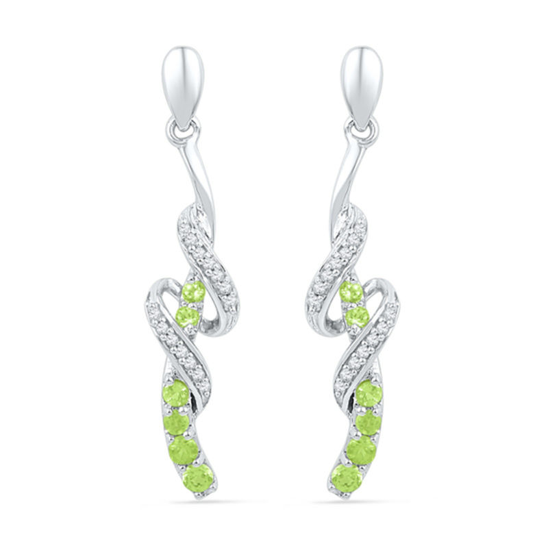 Peridot and Diamond Accent Swirl Drop Earrings in Sterling Silver