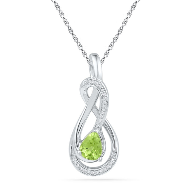 Pear-Shaped Peridot and 0.08 CT. T.W. Diamond Loop Pendant in Sterling Silver