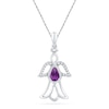 Thumbnail Image 0 of Pear-Shaped Amethyst and 0.10 CT. T.W. Diamond Angel Pendant in Sterling Silver