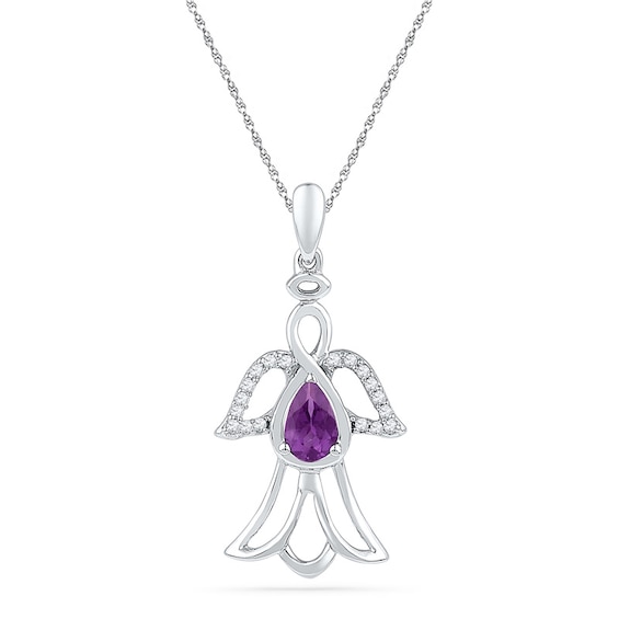 Pear Shaped Amethyst And 0 10 Ct T W Diamond Angel Pendant In Sterling Silver Peoples Jewellers - Vs Diamond Angel Pendant Pear Shaped Amethyst And 0 10 Ct T W Diamond Angel Pendant In Sterling Silver Peoples Jewellers - Vs Diamond Angel Pendant