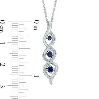 Lab-Created Blue Sapphire and Diamond Accent Three Stone Pendant in Sterling Silver