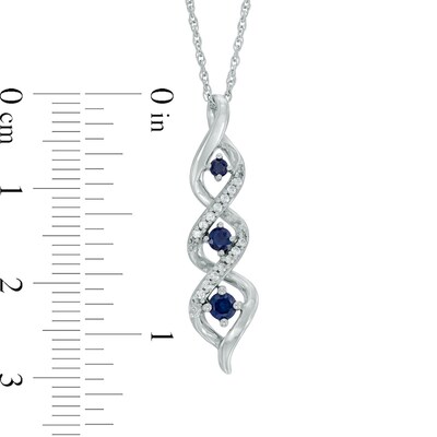 Lab-Created Blue Sapphire and Diamond Accent Three Stone Pendant in Sterling Silver