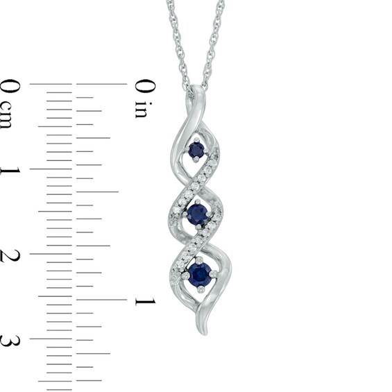 Lab-Created Blue Sapphire and Diamond Accent Three Stone Pendant in Sterling Silver