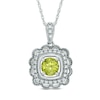 Thumbnail Image 0 of 5.0mm Peridot and 0.10 CT. T.W. Diamond Frame Square Pendant in Sterling Silver