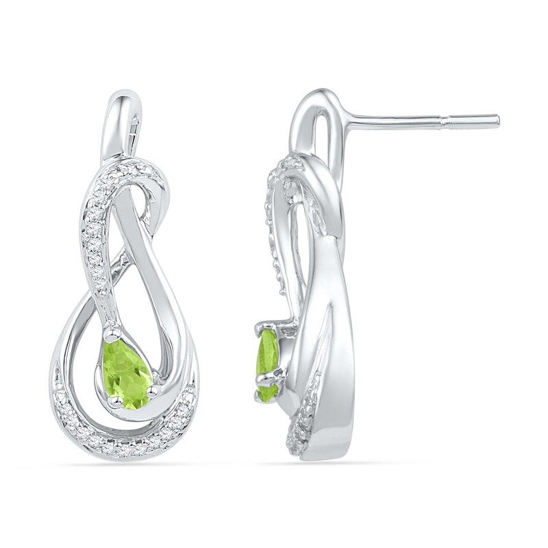 Pear-Shaped Peridot and 0.12 CT. T.W. Diamond Drop Earrings in Sterling Silver