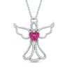 Thumbnail Image 1 of 5.0mm Heart-Shaped Lab-Created Ruby and 0.14 CT. T.W. Diamond Angel Pendant in Sterling Silver