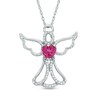 Thumbnail Image 0 of 5.0mm Heart-Shaped Lab-Created Ruby and 0.14 CT. T.W. Diamond Angel Pendant in Sterling Silver