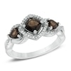 Thumbnail Image 0 of 5.0mm Cushion-Cut Smoky Quartz and 0.10 CT. T.W. Diamond Three Stone Ring in Sterling Silver