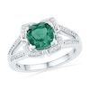 Thumbnail Image 1 of 7.0mm Cushion-Cut Lab-Created Emerald and 0.12 CT. T.W. Diamond Frame Ring in Sterling Silver