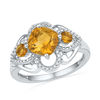 7.0mm Cushion-Cut Citrine and 0.10 CT. T.W. Diamond Ring in Sterling Silver