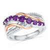 Thumbnail Image 1 of Amethyst and Diamond Accent Slant Ring in Sterling Silver and 10K Rose Gold