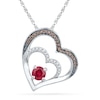 Thumbnail Image 0 of 5.0mm Lab-Created Ruby and 0.20 CT. T.W. Champagne and White Diamond Double Heart Pendant in Sterling Silver