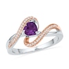 Thumbnail Image 0 of 5.0mm Heart-Shaped Amethyst and 0.10 CT. T.W. Diamond Ring in Sterling Silver and 10K Rose Gold