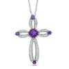 Thumbnail Image 1 of 5.0mm Amethyst and 0.20 CT. T.W. Diamond Cross Pendant in Sterling Silver