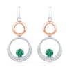 Thumbnail Image 1 of 4.3mm Lab-Created Emerald and 0.20 CT. T.W. Diamond Double Circle Drop Earrings in Sterling Silver and 10K Rose Gold
