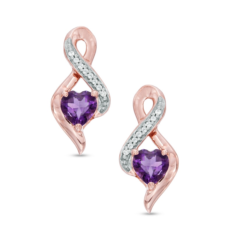 5.0mm Heart-Shaped Amethyst and Diamond Accent Infinity Drop Earrings in 10K Rose Gold|Peoples Jewellers