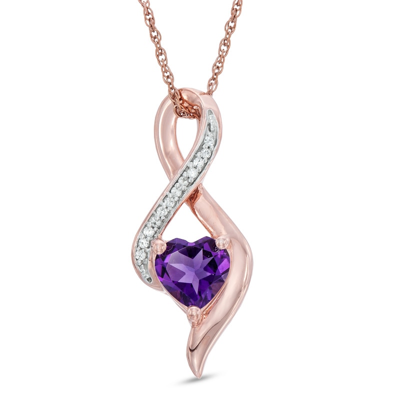 6.5mm Heart-Shaped Amethyst and 0.05 CT. T.W. Diamond Infinity Loop Pendant in 10K Rose Gold|Peoples Jewellers