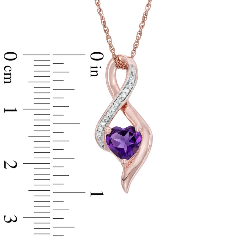 6.5mm Heart-Shaped Amethyst and 0.05 CT. T.W. Diamond Infinity Loop Pendant in 10K Rose Gold