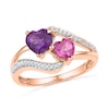 6.0mm Heart-Shaped Amethyst, Lab-Created Pink Sapphire and Diamond Accent Ring in 10K Rose Gold
