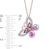 Thumbnail Image 2 of Pear-Shaped Lab-Created Pink Sapphire, Amethyst and 0.10 CT. T.W. Diamond Butterfly Pendant in 10K Rose Gold